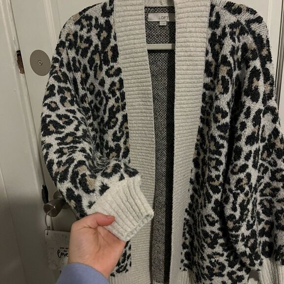 Loft Leopard Print Cardigan with Balloon Sleeves Wool Blend Size Small - Picture 5 of 8